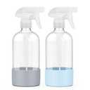 Worldgsb 1  Glass Spray Bottles with Silicone Sleeve, 16 oz Empty Refillable Containers with Adjustable Spray Nozzles, Spray Bottles for Hair, Cleaning Solutions and Plants Blue&Grey
