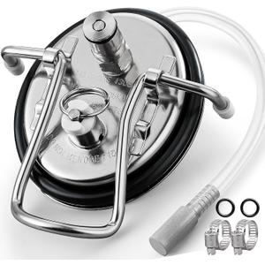 Carbonation Keg Lid Beer Keg Replacement Lid Universal For Corny Keg Cornelius Keg Ball Lock Keg, HomeBrew 304 Stainless Steel Carbonating Keg Lid with Carbonation Diffusion Stone & 20'' Silicone Tube