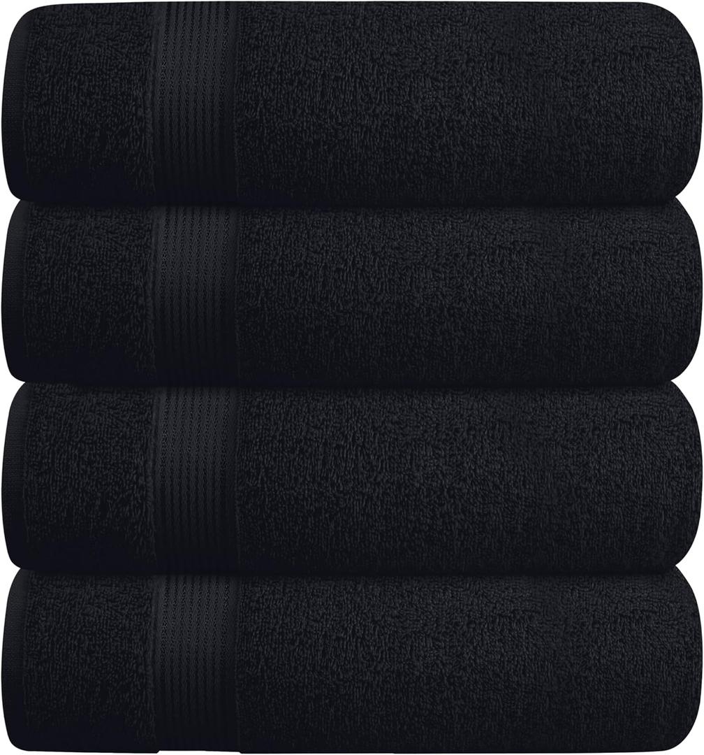 BELZZI Home Ultra Soft 4 Pack Oversized Bath Towel Set 27x54, Cotton Compact Bath Towels, Highly Absorbant Eco-Friendly Quickdry & Lightweight Towel, Ideal for Gym Travel Camp Pool - Black