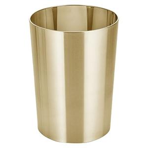mDesign Stainless Steel Round Metal Trash Can, Small 4 Gallon Wastebasket, Garbage Basket Bin for Bathroom, Bedroom, Kitchen, or Home Office, Holds Waste and Recycle, Mirri Collection, Soft Brass