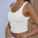 Women's Scoop Neck Tank Tops Ribbed Knit Slim Fit Sleeveless Camisole Shirts Casual Basic Solid Stretch Cami Tops Blouse (White, XS) 