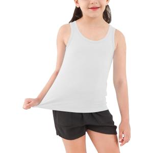 Dreammonkey Girls Tank Top - Soft Cotton Round Neck Sleeveless Stretch Undershirt for Kids 12 Years (White)