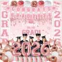 2 x Ouddy Life Graduation Decorations Class of 2026 Pink Rose Gold Graduation Decoration 61Pcs with Congrats Grad Backdrop Banner Porch Sign Balloons for Graduation Party Supplies College Campus Decor