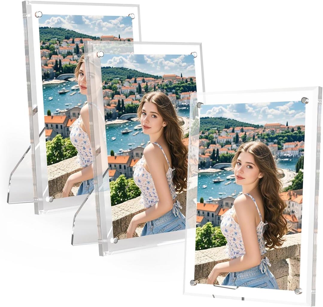 5x7 Inches Magnetic Acrylic Clear Photo Frame with Stand (3 Pack)