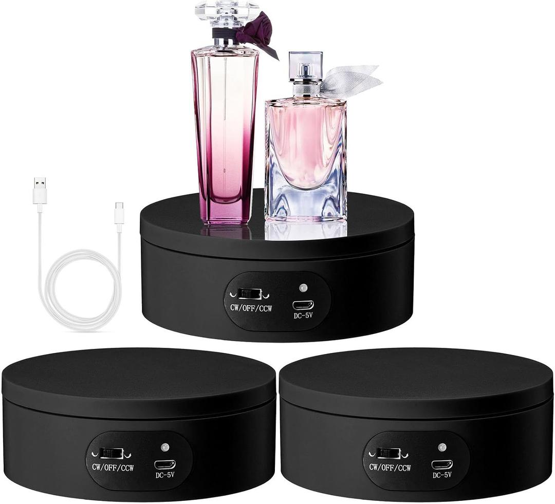 Hoteam Turner Cup Rotating Display Stand for Epoxy Glitter Tumbler Display Turner 360 Degree Tumbler Spinner Automatic Spinning Rotating Platform Mute Photography Turntable(Black,3 Pcs)
