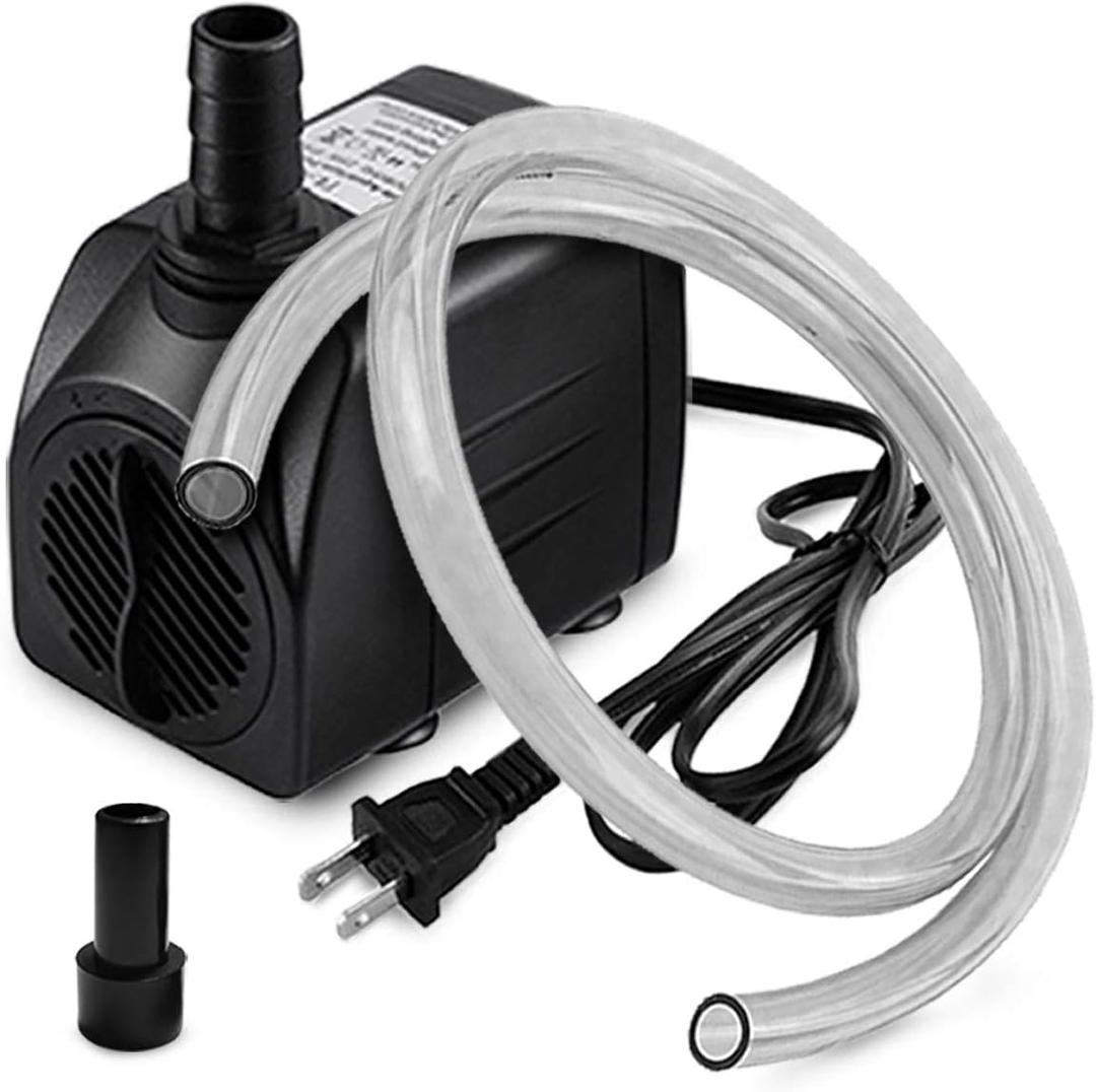 Small Submersible Pump (160GPH 10Watt), Ultra Quiet Fountain Pump (600L/H) with 3.3 ft Tubing for Aquariums, Pond Fountain, Water Feature, Indoor Fountains