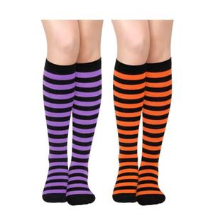 Sarfel Womens Halloween Socks Woman Halloween Knee High Socks Striped Knee High Sock for Women Purple and Black Striped Sock 2 Pairs