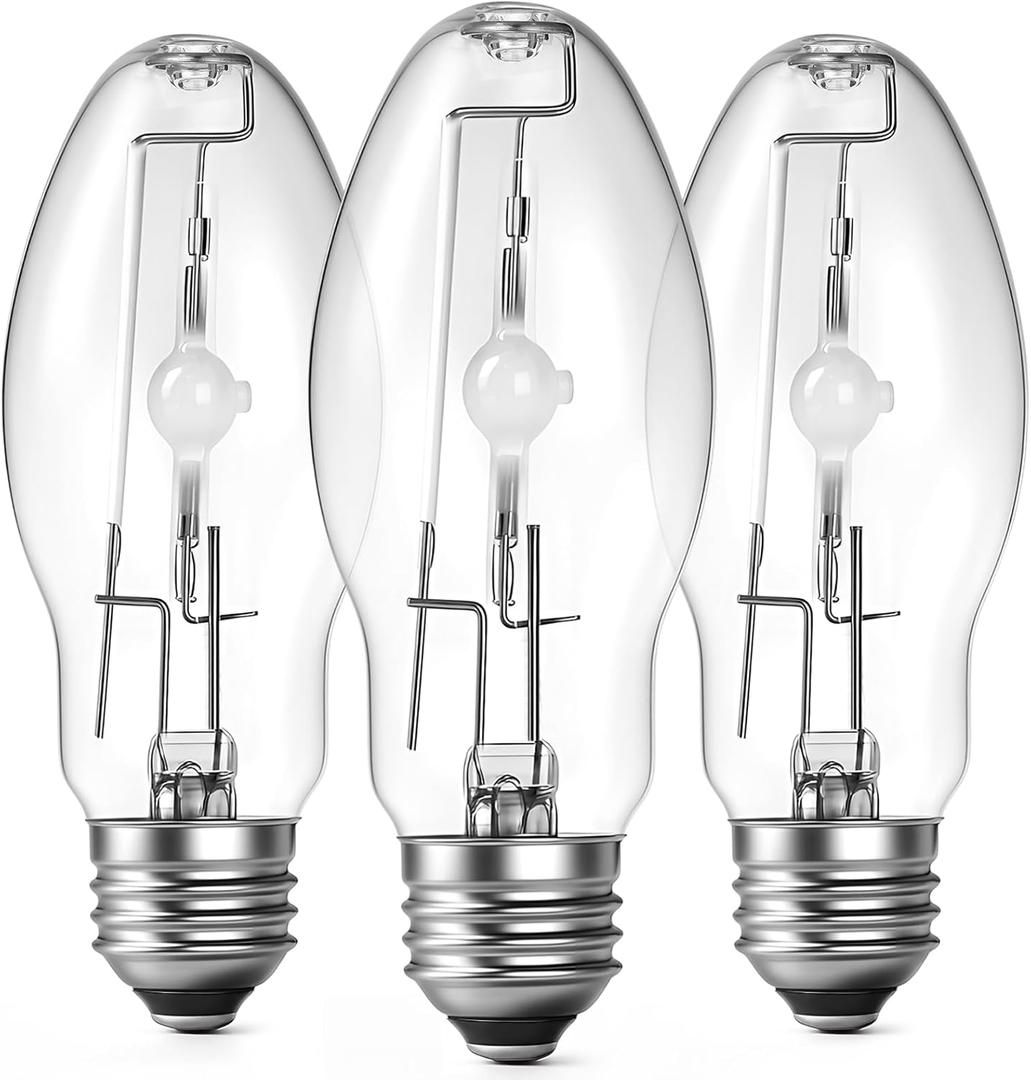 3 Pack Lighting Metal Halide Ed17 Bulb, Medium Base (e26), 24000 Hour Span Life, 6000 Lumen, 4000k, Clear Metal Halide Bulb (70 W)
