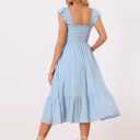 Allegra K Boho Midi Dress for Women's Square Neck Ruffle Tiered Flowy Smocked Sundress (Blue, XS)