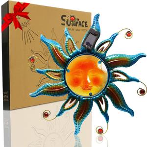 Solar Sun Wall Art - 18" Smiling Sun Face with LED Lights, 17.8"L x 1.4"W
