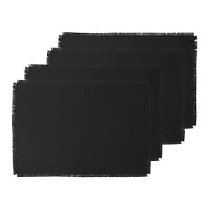 Solino Home Linen Black Placemats Set of 4-100% Pure Linen Placemats 14 x 19 Inch for Spring, Summer - Fringe