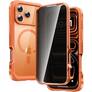 Diaclara Magnetic Designed for iPhone 17 Pro Case 6.3'' [Full Camera Protection] Full Body Bumper,[Compatible with MagSafe] Phone Case w/Built-in Privacy Screen Protector,Orange