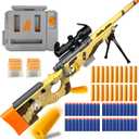 AGM MASTECH AWM Soft Bullet Toy Gun, Empty Shell Ejecting Design, Enhanced Scope, Dart Loader, 40 Soft Foam Darts, 20 Shells, 2 Magazines. Blasting Toy Foam Blaster for Boys and Girls (Yellow)