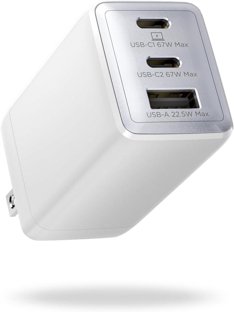 Wegear 67W USB C Charger, 3-Port GaN Fast Charging Block with Foldable Plug, Compatible with MacBook Pro/Air, iPad Pro, iPhone 16/15/Pro, Galaxy S25/S24, Note20, Pixel, Apple Watch, (White)