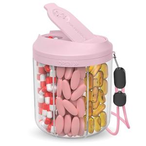 Hionxmga Pill Dispenser with 7 Large Compartments, Pill Organizer for Travel with Anti-Mixing Design, BPA-Free Pill Container with 20 Pcs Labels, Pink
