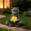 Zen Yoga Frog Garden Statue, Outdoor Decor, Solar Patio Garden Sculpture Ornament, Frog Figurine Lamp Light, Meditation Frog Gift Ideas for Women