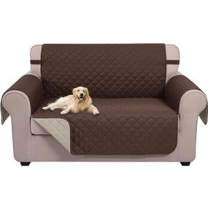 UNICE HOME Loveseat Sofa Cover Reversible Couch Covers for Dogs Friendly with Elastic Straps Water Resistant Furniture Protector for Couch Cover for 2 Cushion (Loveseat, Coffee/Beige)