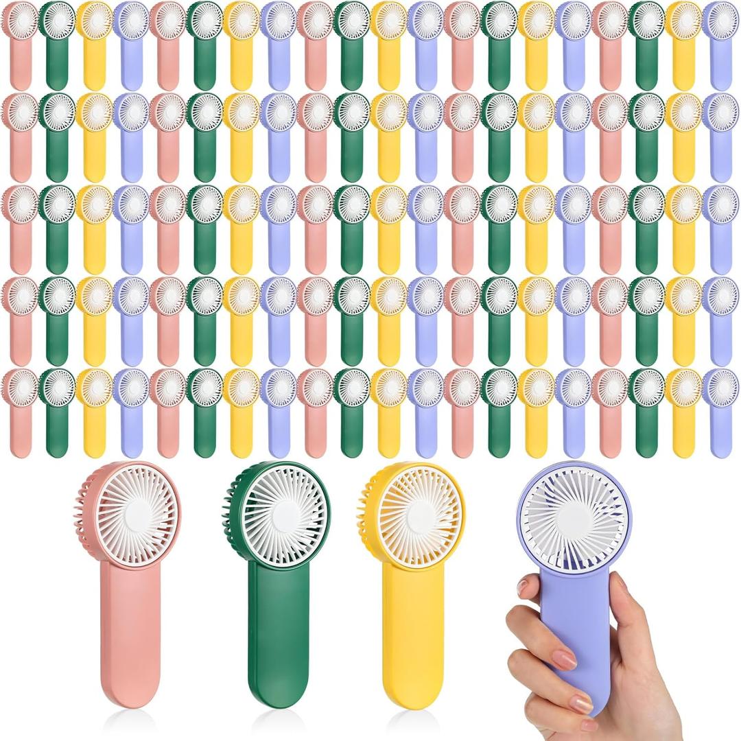 Sumind 100 Pcs Mini Portable Fan,AAA Battery Operated, 4 Colors, 5.9 x 2.6 inches