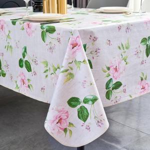 Vinyl Tablecloth with Flannel Backing - Waterproof, Oil-Proof, Easy to Clean -Plastic Table Cloth - Perfect for Dining Tables, Kitchen Tables, Parties (White Flowers, 6084 Inch Rectangular)
