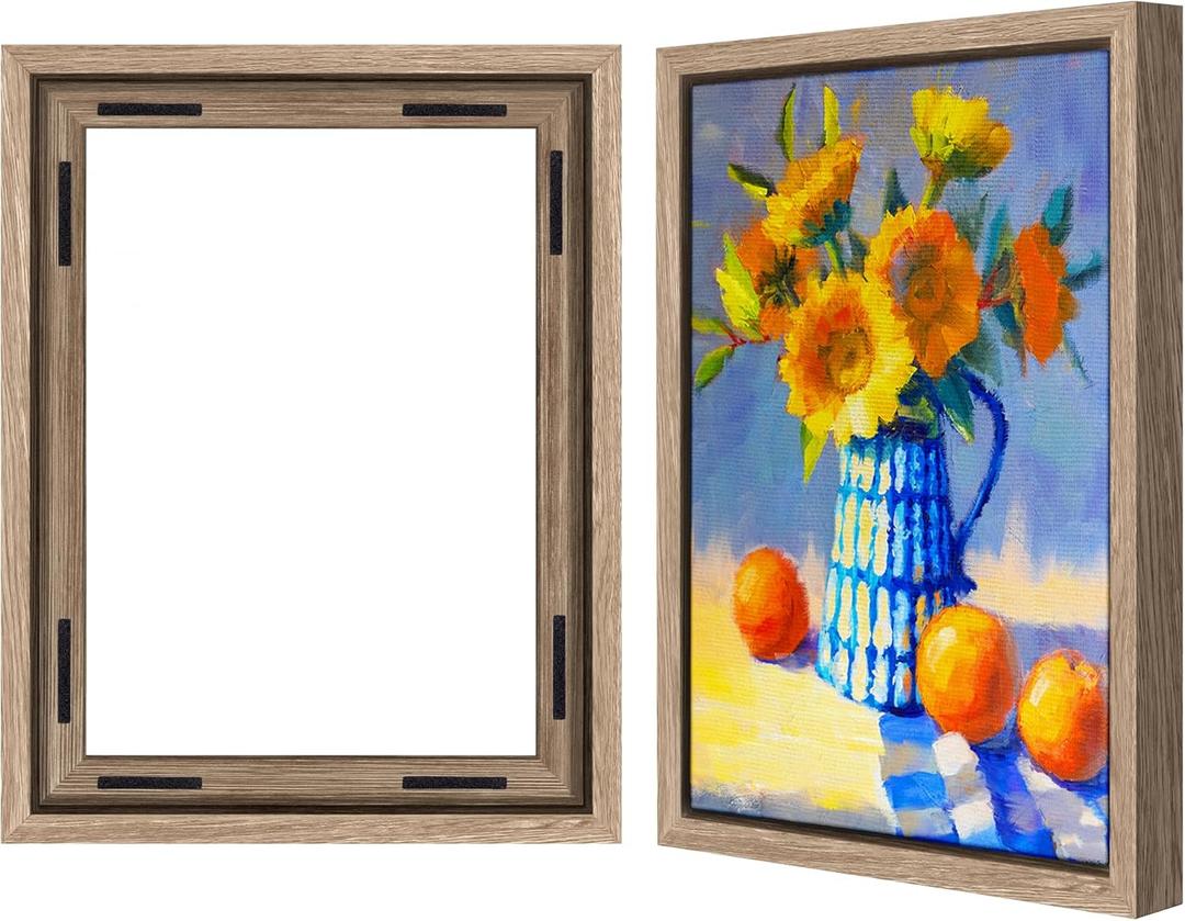 Americanflat 12x16 Canvas Floating Frame with Adhesive Strips Included - Vertical and Horizontal Floating Frame for Artwork - Canvas Frames for Wall Display - Oak