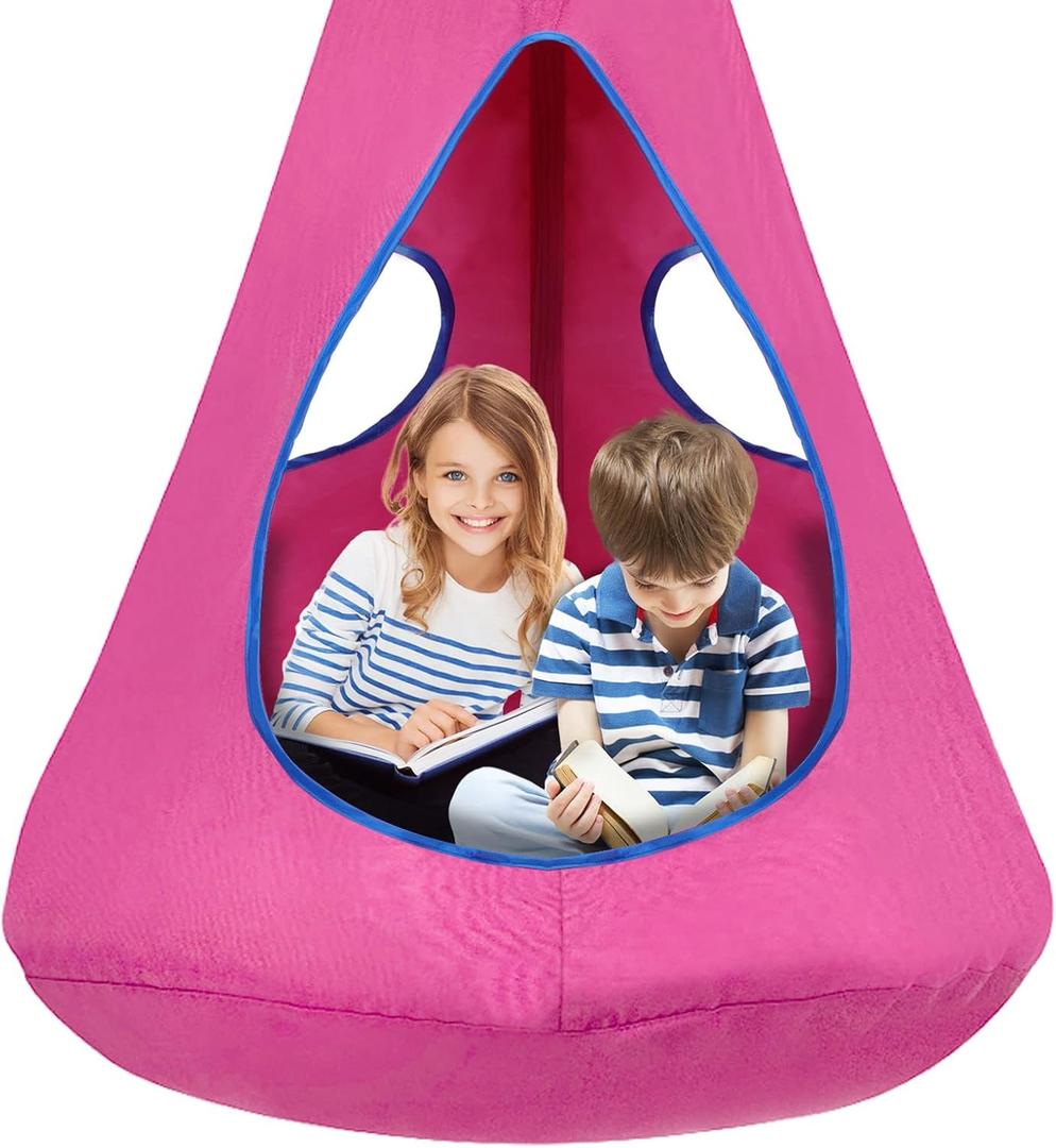 Kids Nest Swing Chair, Hanging Hammock Chair with Detachable Play Tent for Outdoor and Indoor Use (32" D x 52" H), Sensory Swing for Kids (Pink)