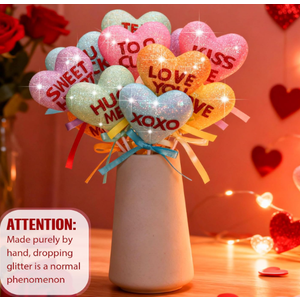 Bucherry 10 Pcs Valentine's Conversation Hearts Decorations Glitter Candy Heart Picks with Ribbon Heart Tree Pick for Home Vase Filler Romantic Decor Wedding Anniversary Birthday Party Supplies