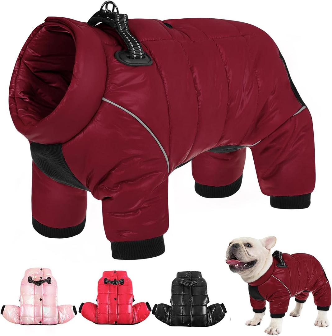 AOFITEE Dog Coat, Waterproof Dog Jacket for Winter, Warm Fullbody Dogs Snowsuit, Winter Coat for Small Dogs, Zip Up Pet Puffer Jacket Fleece Vest, Outdoor Reflective Pet Coats, Christmas Red, S (Burgundy)