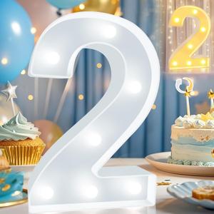 Pooqla LED Light Up Numbers, Warm White and Cool White Decorative Lighted Marquee Numbers, Light Up Numbers for Boys Girls Party, Wedding, Bar, Night Light, Room Decor, Birthday Decoration, Number 2