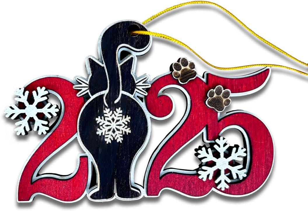 Black Cat 2025 Christmas Ornament  Funny Kitten Butt Wooden Tree Decoration with Snowflakes & Paw Prints for Cat Lovers, Pet Owner Christmas Dcor (Coming Soon 2025)