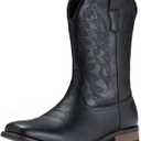 IUV Cowboy Boots For Men Wide Foot Square Toe Western Boots with Classic Embroidered Durable Slip on Boots (8.5, Black)