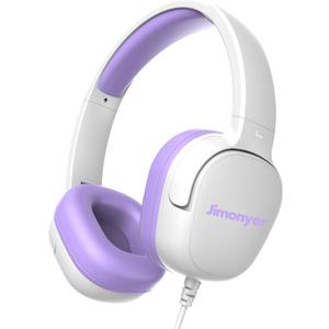 Kids Headphones for School, 3.5mm Jack Wired Headphones for Kids with Safe Volume Limiter, HD Stereo Sound On-Ear Girls Boys Toddler Headphone for Tablet, iPad, Kindle(WhitePurple)