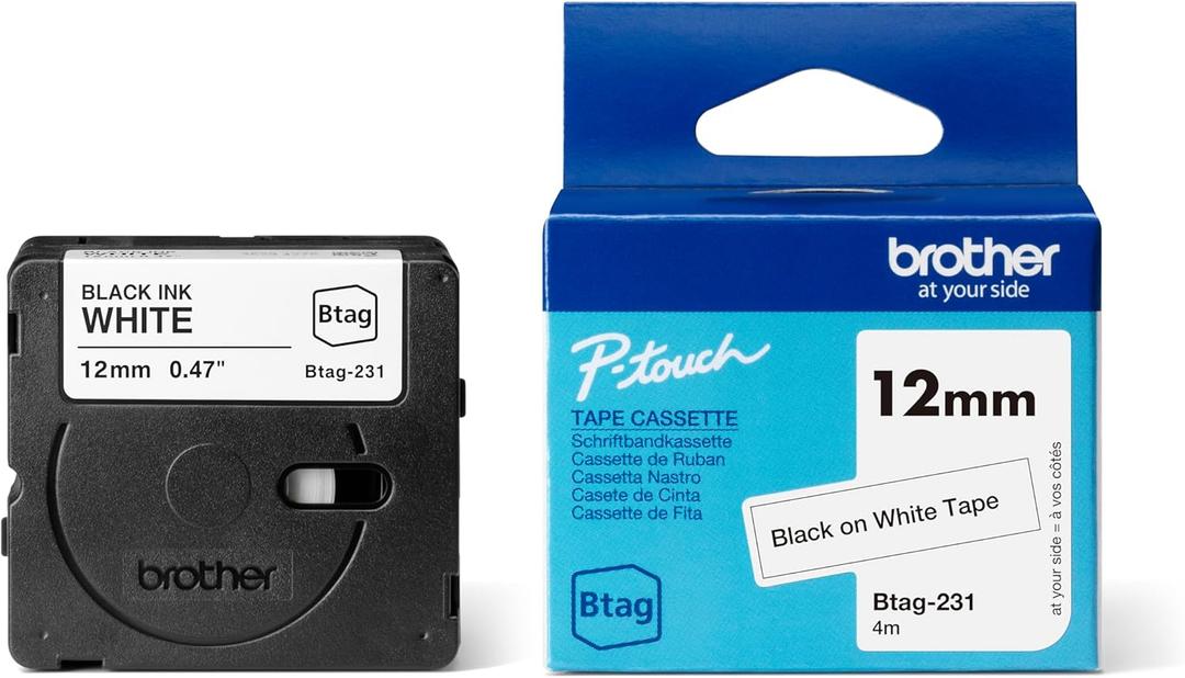 Brother Original Btag-231 Labelling Tape 12 mm Wide 4 m Long Black/White, White/Black, Clear/white