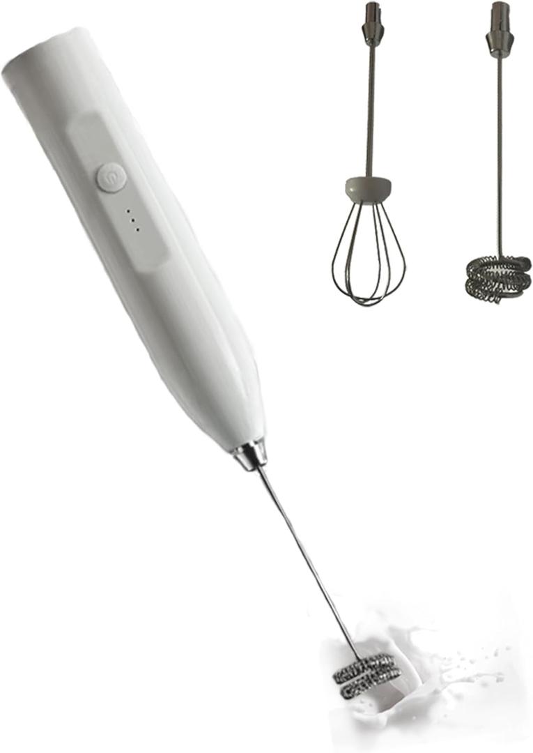 Handheld coffee foam maker, 3-speed adjustable electric whisk, mixer with stainless steel whisk, 4 AA battery hand whisk sticks (not equipped), Latte cappuccino Matcha Egg foam maker (white)