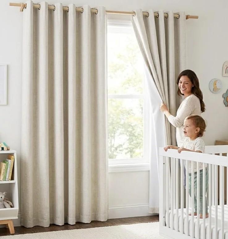 NICETOWN Natural 100% Blackout Linen Curtains 84 inch Long Burg for Living Room, 2 Panels, 52" Wide, Farmhouse Thick Completely Blackout Window Treatment Thermal Insulated Warm Drapes for Winter