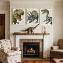 Ovczax 3 Pieces Dinosaur Canvas Wall Art - Tyrannosaurus Rex, Triceratops, Velociraptor Decor For Kids Room Game Room, Living Room, Bedroom 24" x 16"