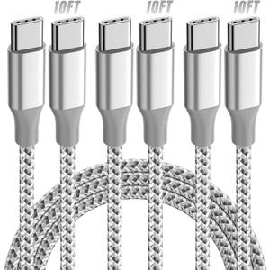 KYEHD USB C Cable3 Pack 10FT 60W Fast Charging USB C to USB C Cable, Durable Type C Charger Cable for iPhone 17/16/15/iPad MacBook CarPlay and More-Grey White