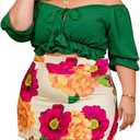 Women Plus Size Skirt Two Piece Outfit Short Sleeve Off The Shoulder Crop Top shorts Dress Suit Set (X-Large, Green)