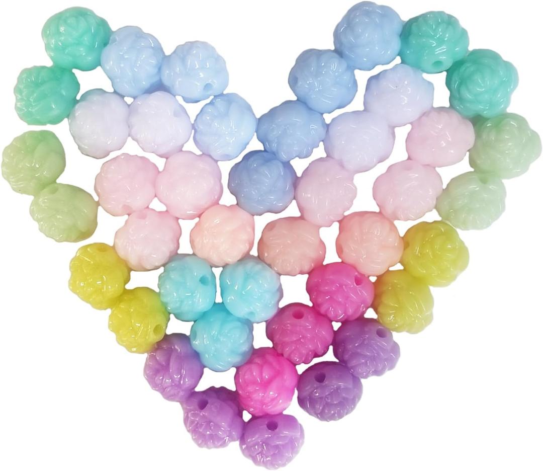 2 x Xeahung 200PCS Colored Acrylic Rose Beads 12mm Round Flower Beads Charms for Jewelry Making Bracelets Earring Necklace Adults Beading DIY Art Craft Christmas Ornament Birthday Gifts (Mixed Color)