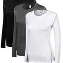 WANAYOU Women's 3 Pack Compression Shirts Cool Dry Fit Long Sleeve Workout Shirts Sports Running Shirt Athletic Exercise Gym Yoga Shirts (3 Pack(Black+White+Grey), Small)