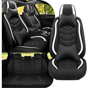 Car Seat Covers Fit for Honda 2000-2026, Stylish Sport Seat Covers, Waterproof Wear-Resistant Premium Nappa Leather Car Seat Covers.(Full Set with Pillow/Black White)