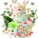 2 x Gyufise 60 Pack Fairy Cake Toppers Butterfly Cake Picks Mushroom Door Flowers Cake Decoration Fairy Garden Topper for Girl Party Birthday Baby Shower Supplies Green