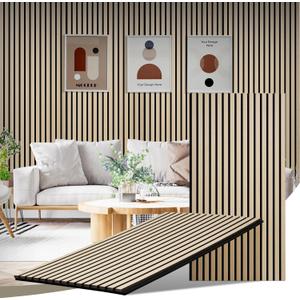 Wood Slat Wall Panels, 2 Pack Acoustic Panels 46.46"  23.82", 3D Fluted Sound Absorbing Wall Panel for Home & Office Decor, Noise Reducing Interior Wall Treatment(Ash)