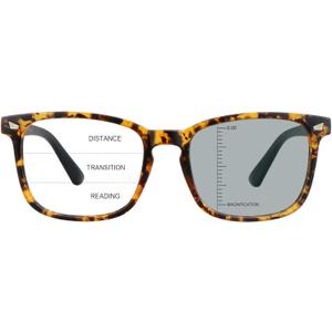 Vintage Square Progressive Multifocal Presbyopic Glasses, Photochromic Gray Sunglasses for Men Women Readers (Dark Tortoise,+0.00/+1.50 Magnification)