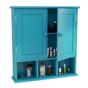 TaoHFE Turquoise Bathroom Cabinet, Bathroom Wall Cabinet with 2 Door