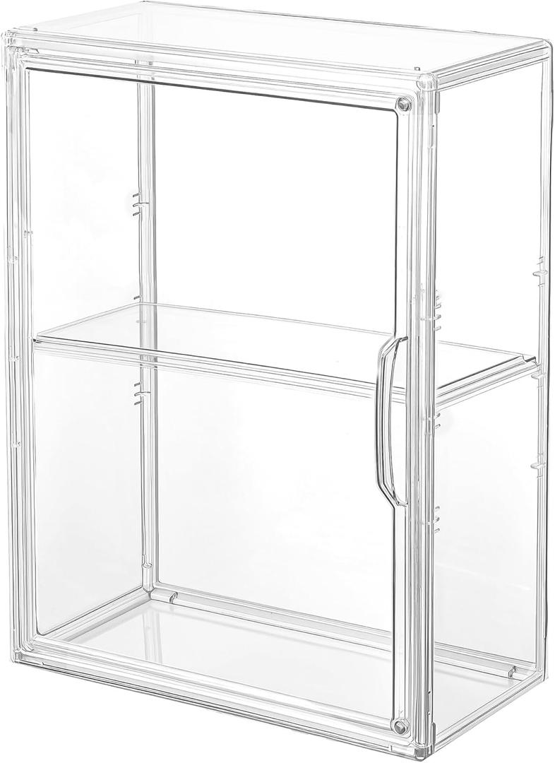 Acrylic Display Case Compatible with Labubu POP MART 2 Tier Wall Mount Figure Display Case for Collectibles Clear Acrylic Box with Removable Divider (1Pack)
