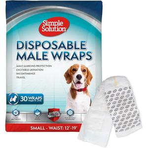 Simple Solution Disposable Dog Wraps, Male Dog Diapers, Puppy Potty Training, Incontinence and Travel Protection, Wraps for Small Dogs, 12-19 Inch Waist, 30 Count