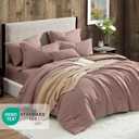 Geniospin Full Comforter Set - 7 Pieces Comforter Full Size, Solid Bedding Sets for All Season, Textured Bed in a Bag with Sheets, Pillowcases and Shams (Misty Rose, 80''x90'')