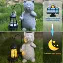 Cat Solar Garden Statues,Resin Cat Carrying Lantern Design Figurine Decorations with Solar Lights Lantern, OutdoorStatue Decor Art for Lawn Yard Front Patio Balcony