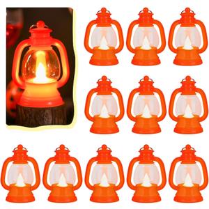Ferraycle 12 Pcs Mini Lantern Decor 4 Inch Western Lantern Table Centerpiece Small Vintage Camping Hanging Lamp Ornaments Bulk for Cowboy Cowgirl Wedding Halloween Christmas (4 Inch,Orange)