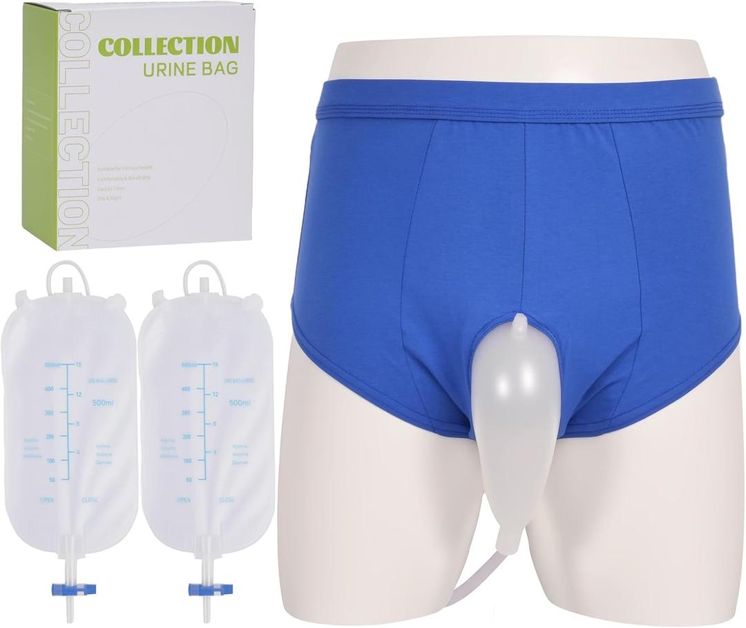 Urine Collector, Incontinence Pants for Men, Wearable Urine Collection Bag for Men, Men's Portable External Catheter Device with Two 500ml Urine Bag Reusable, Portable Leak Proof Leg Pee for Elder, L